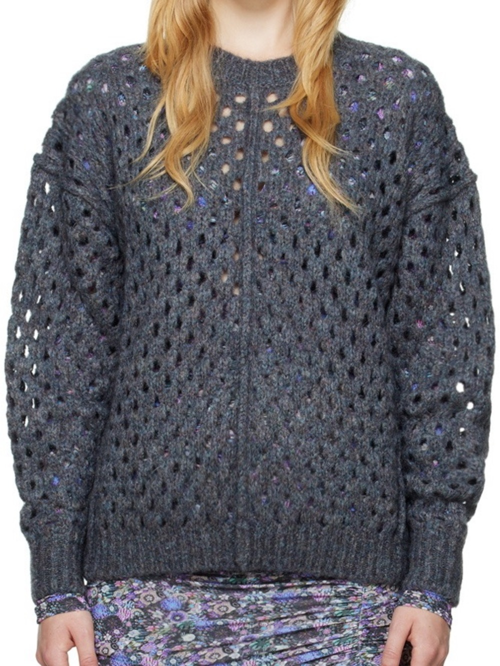 Étoile Isabel Marant Tiana Open-Knit Crewneck Sweater Blue Gray French Size 38 - Picture 5 of 5